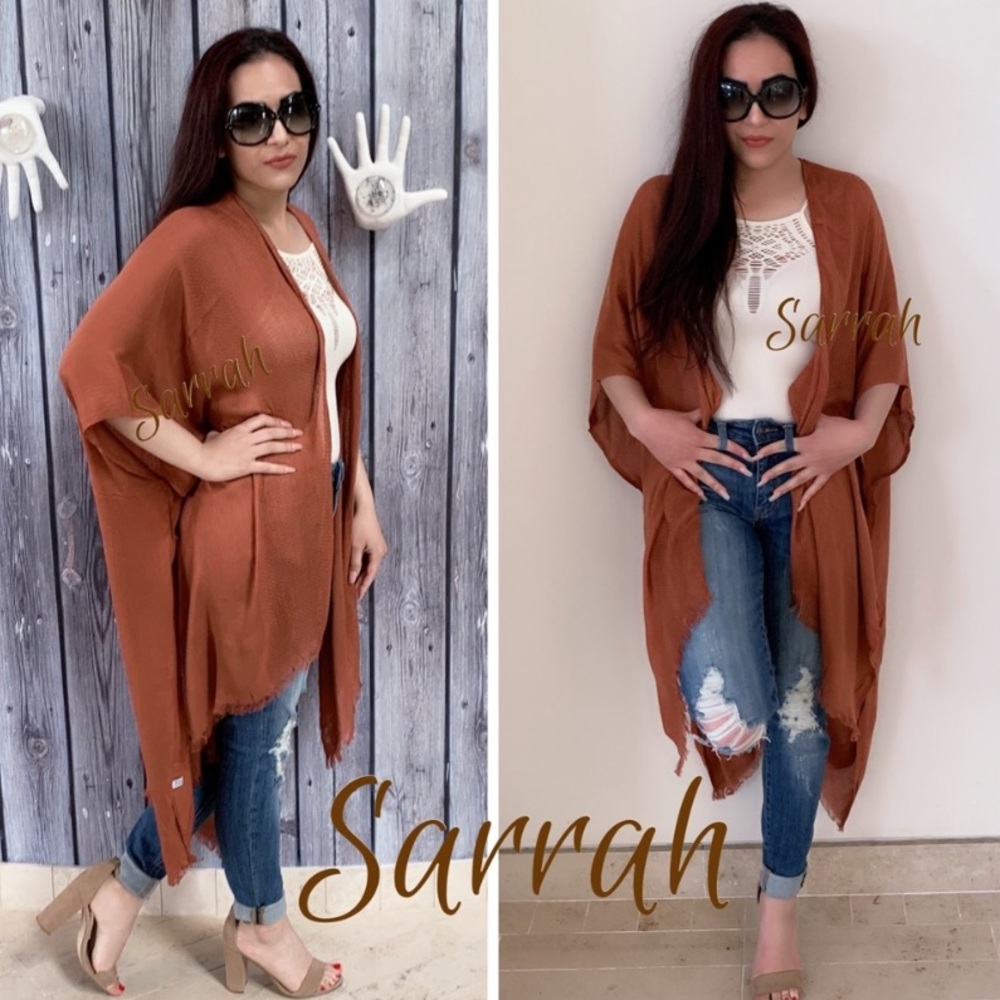 Last 1 🌟 New Bohemian High Low Kimono Cardigan with Fray Trim - Picture 4 of 11